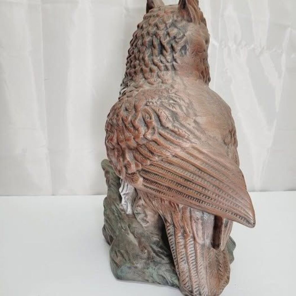 #LR Large Wise old owl igurine sitting on log ceramic vintage 1980 14" tall 11" - Picture 7 of 10